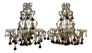 Vintage Wrought Iron, Crystal & Glass Wall Sconces C.1930