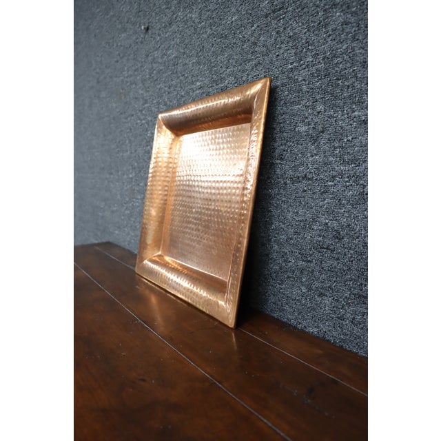 Late 20th Century Hammered Copper Square Tray With Wide Gallery Rim For Sale - Image 5 of 10