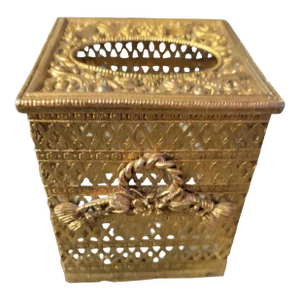 Vintage Gold Hollywood Regency Dorothy Draper Braided Tassel Metal Tissue Box Holder Cover
