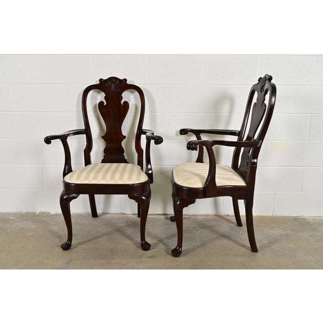 Stickley Queen Anne Carved Solid Mahogany Armchairs, Pair For Sale - Image 9 of 13