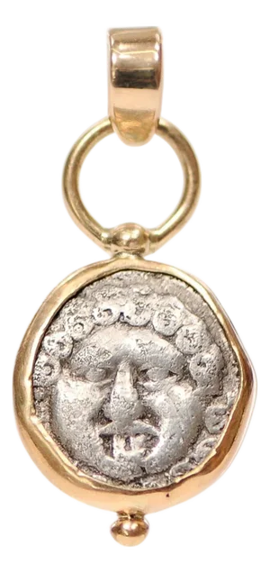 "Medusa" Drachm Silver Pendant W/ 18k Trim and Bail