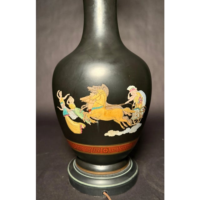 Early 20th Century Early 20th Century Pair of French Neoclassical Black-Ground Porcelain Lamps Attributed to Samson For Sale - Image 5 of 9