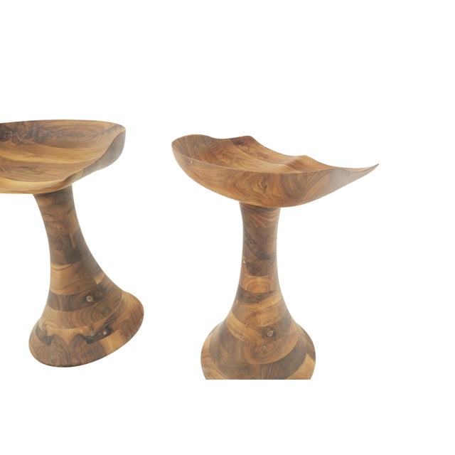 Turned Bases Carved Seat Solid Oiled Walnut Bar Stools MINT! For Sale - Image 12 of 14