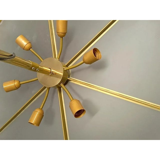 Gold Mid-Century Italian Murano Glass and Brass Chandelier, 2000s For Sale - Image 8 of 9