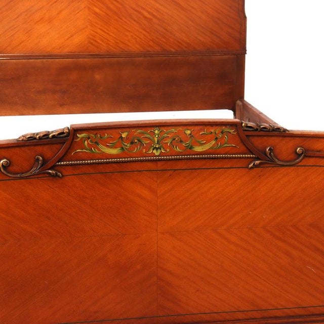 Brown Antique Neoclassical Satinwood Double Bed With Hand Painted Swags C1930 For Sale - Image 8 of 15