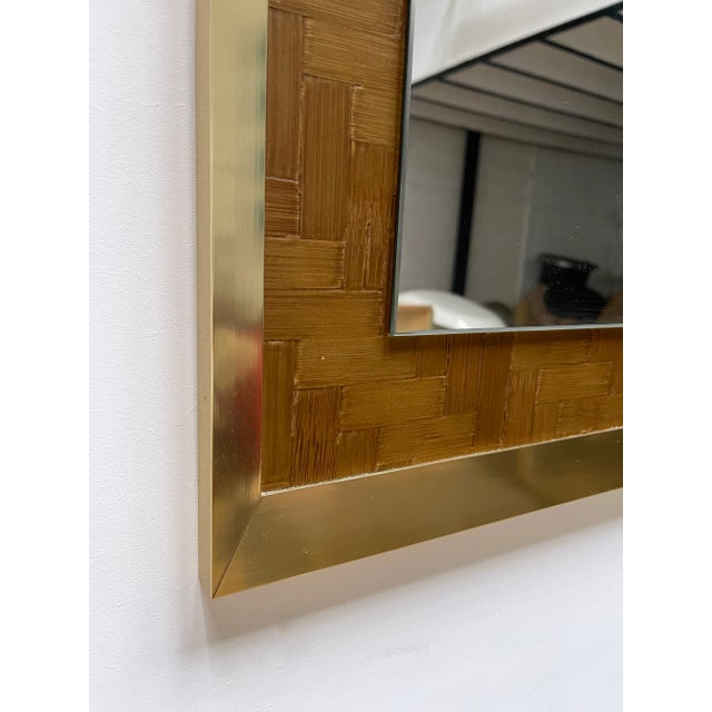 Mirror bamboo marquetry or inlay and brass. Famous design like Romeo Rega, Maison Jansen, Charles, Hollywood Regency,...