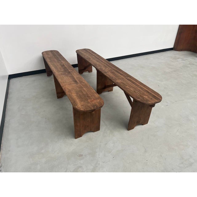 Set of Pine Farm Benches, 1950s For Sale - Image 6 of 14
