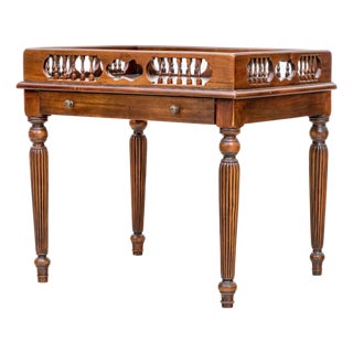 Theodore Alexander Mahogany Galleried Drinks Table With Leather Top & Drawer For Sale