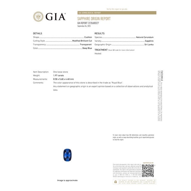 1.97 Ct Gia Certified Natural Sapphire & Diamond Ring Size 6.5 For Sale - Image 9 of 9