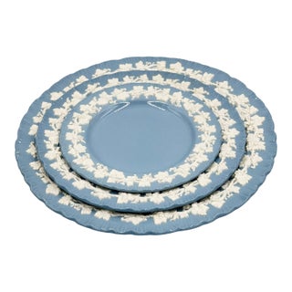 1950s Wedgwood Embossed Queens Ware Dinner Salad Dessert Plates United Kingdom - 3pc For Sale