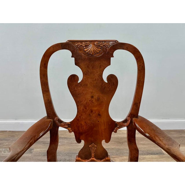Brown Vintage Queen Anne Burl Walnut Dining Chairs With Leopard Velvet Seats — Set of 8 For Sale - Image 8 of 18