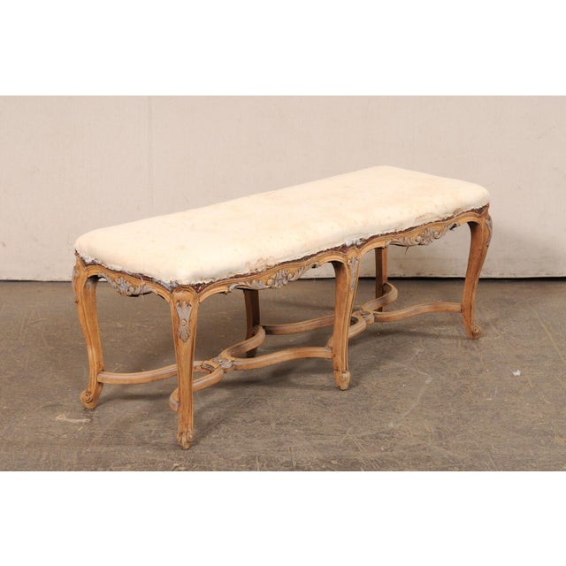 Mid 20th Century 4 Ft French Long Bench, All Sides Carved For Sale - Image 4 of 10