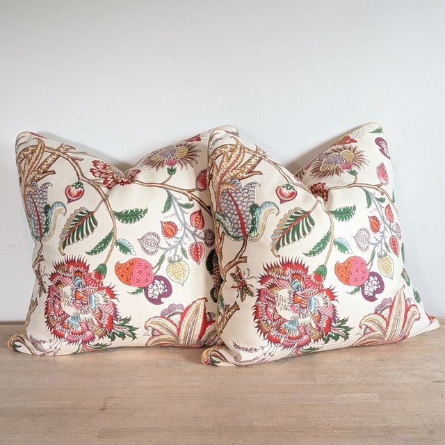 Brunschwig & Fils Brunschwig & Fils Aravali Floral Pillows in Rust and Olive For Sale - Image 4 of 7