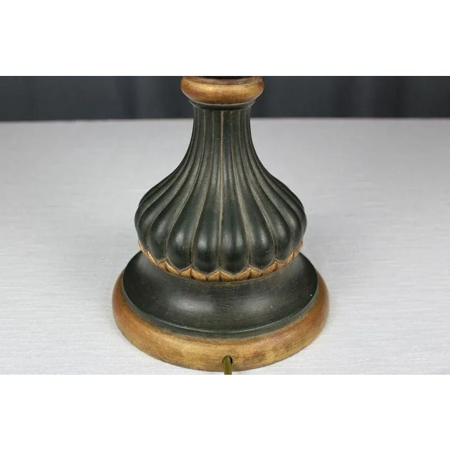 Green 1960's Italian Gesso Painted Ribbed Urn Table Lamp For Sale - Image 8 of 13