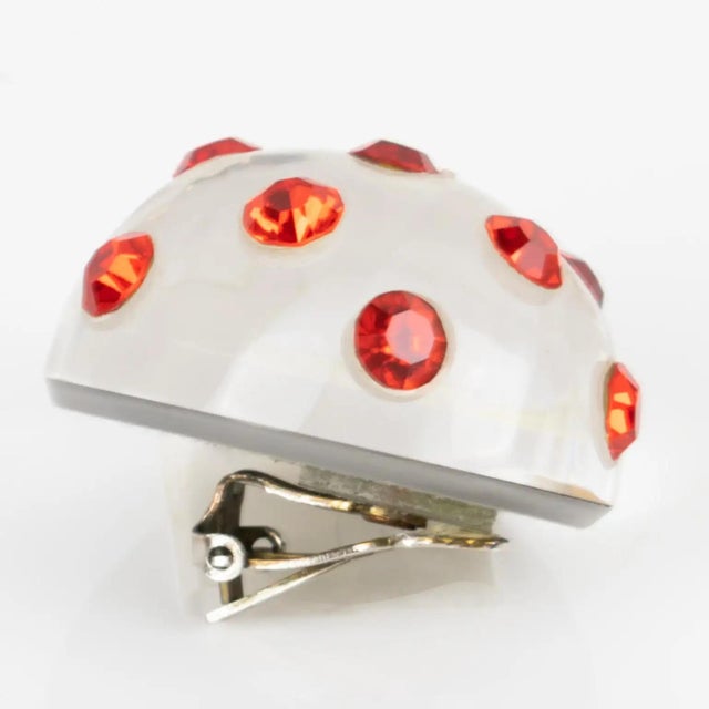 1980s Kaso Acrylic and Orange Crystal Jeweled Earrings For Sale - Image 5 of 5