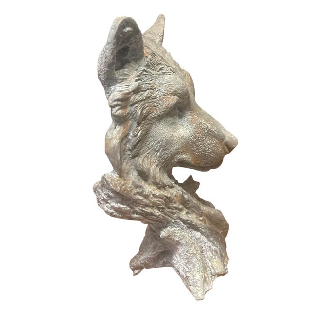 Vintage Cast Iron Wolf Bust Garden Statue For Sale In West Palm - Image 6 of 12