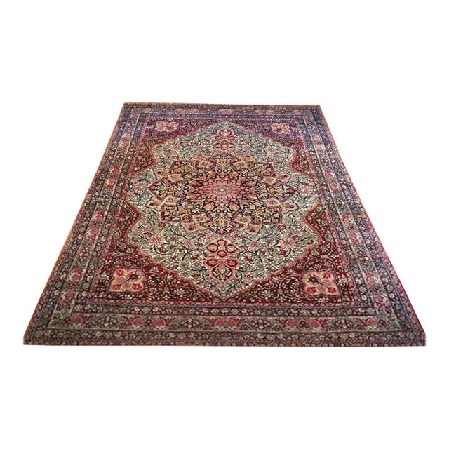 Antique Persian Lavar Kerman Carpet, in Room Size, with Medallion on Ivory Field For Sale