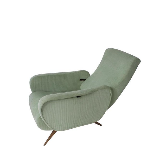Vintage Green Ribbed Reclining Lounge Chair, Italy, 1950 For Sale - Image 6 of 9