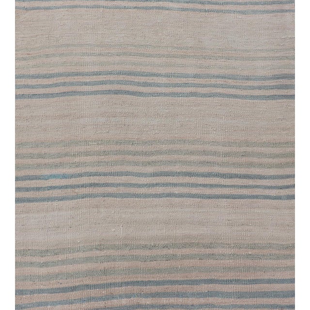 Striped Turkish Vintage Kilim Runner in Ivory and Soft Blue Tones For Sale In Atlanta - Image 6 of 11