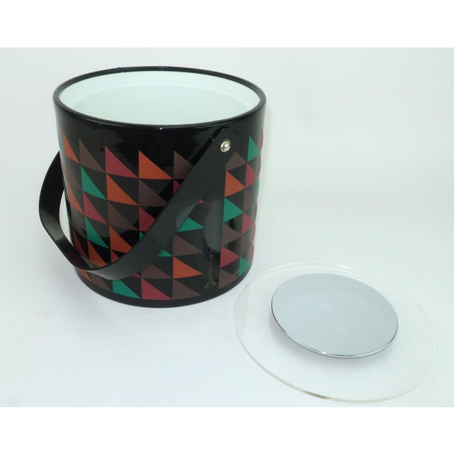 Georges Briard Memphis Style Postmodern Black Geometric Print Ice Bucket, 1980's For Sale - Image 10 of 13