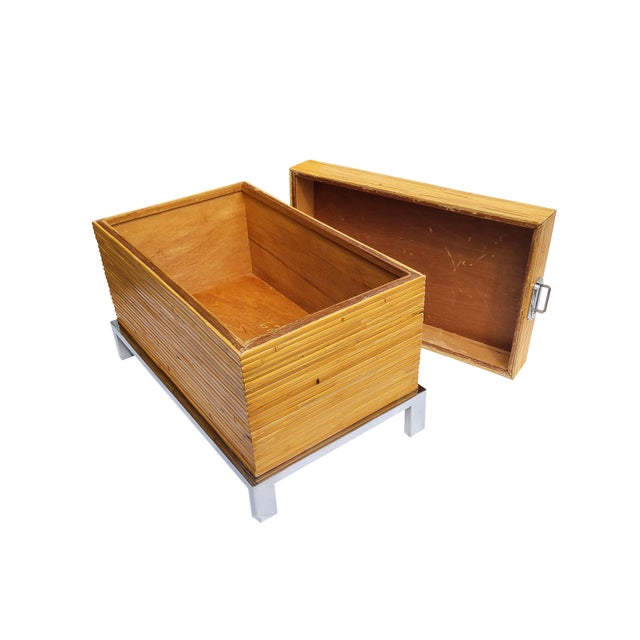 1990s Rare Rattan & Chrome Chest With Geometric Design Attributed to Milo Baughman for Thayer Coggin For Sale - Image 13 of 16