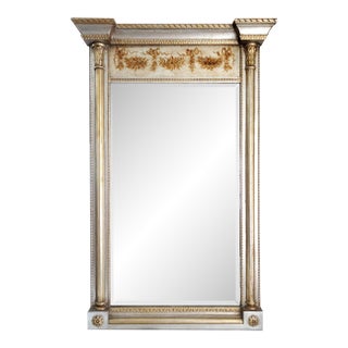 Neoclassical Silver & Gold Leaf Trumeau Wall Mirror by La Barge, Italy 1960s For Sale