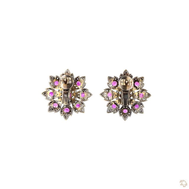 5.67 Carat Round Brilliant Cut Diamond Ruby Gold Earrings, Pair For Sale In New York - Image 6 of 9