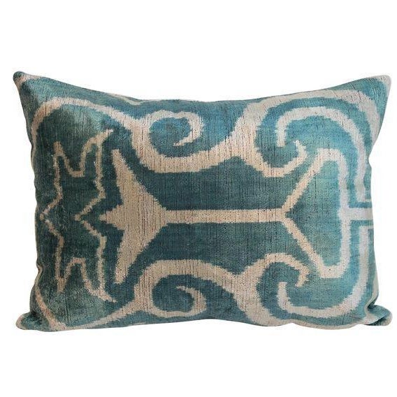 Turquoise Silk Velvet Ikat Pillow A Pair Chairish