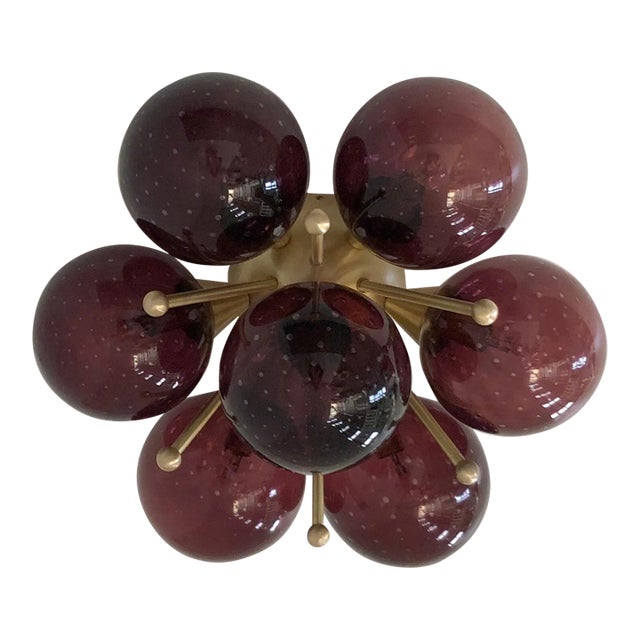 Sakura Satin Brass Amethyst Bubbles Globe Flush Mount by Fabio Ltd For Sale