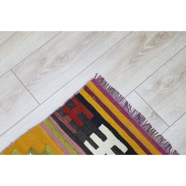 1970s Scandinavian Green Striped Kilim Rug For Sale - Image 4 of 13