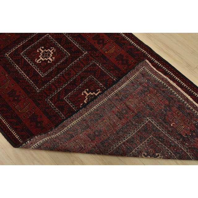 Baloch Rug 3’9” X 6’7” Red Wool Vintage Tribal Hand-Knotted Oriental Carpet For Sale - Image 12 of 13