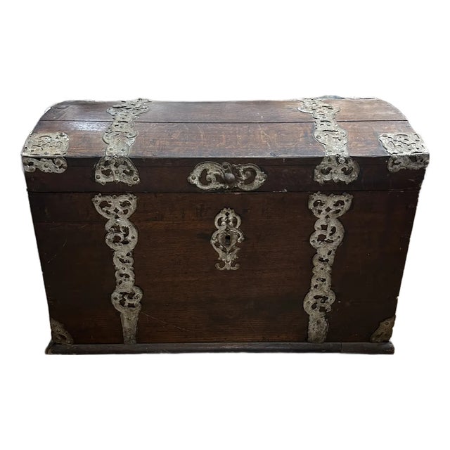 18th Century German Dome Top Oak Dowry Chest For Sale