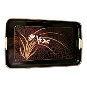 Mid-Century Japanese Lotus Lacquered Tray