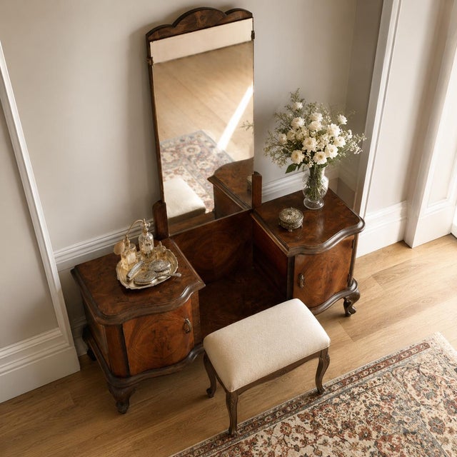 Italian Chippendale Style Walnut & Burl Walnut Veneer Dressing Table, 1940s For Sale - Image 9 of 12