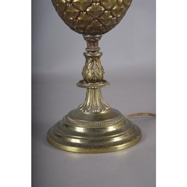 Gold-Toned Pineapple Table Lamp with White Pleated Shade, 1950s For Sale - Image 11 of 15