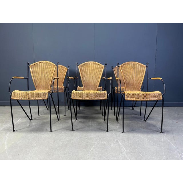 Wicker Chairs by Frederick Weinberg, 1960s, Set of 6 For Sale - Image 4 of 15