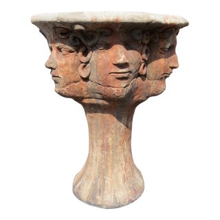 Large Vintage Cast Concrete Medusa Head Sculptural Pedestal Planter For Sale