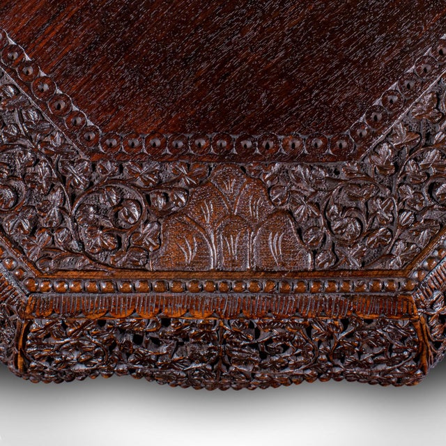 Wood Antique Carved Tea Table, Burmese, Teak, Octagonal, Lamp, Side, Victorian, 1860 For Sale - Image 7 of 12