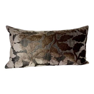 Luxury Chocolate Brown Leaf Design Two-Sided Velvet Cutout Pillow With Feather Insert For Sale