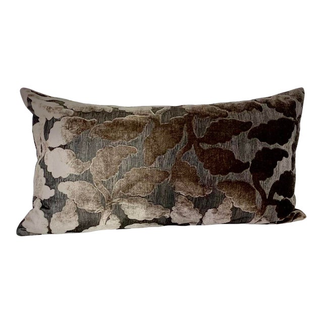 Luxury Chocolate Brown Leaf Design Two-Sided Velvet Cutout Pillow With Feather Insert For Sale