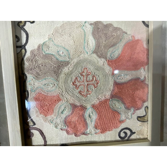 Set of Four 19 Century Antique Silk and Cotton Suzani Wall Hanging For Sale - Image 12 of 12