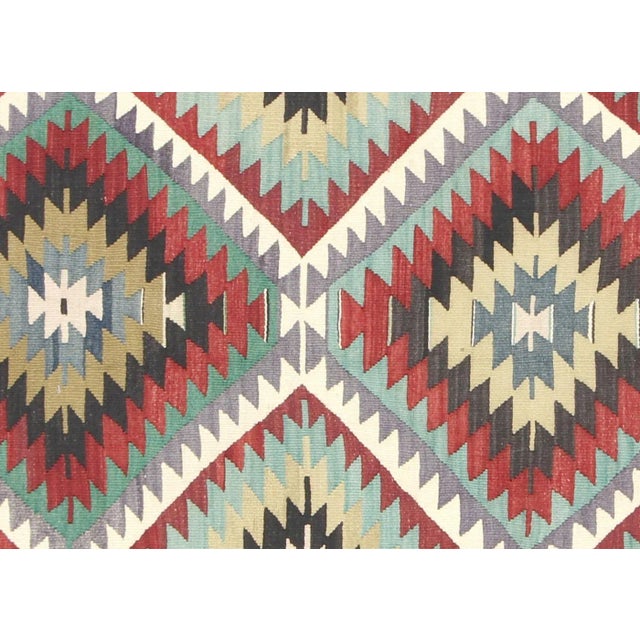 1960s Turkish Kilim Runner. Hand woven with wool on wool foundation in the Oushak region of Turkey. Kilims & Flat Weaves...