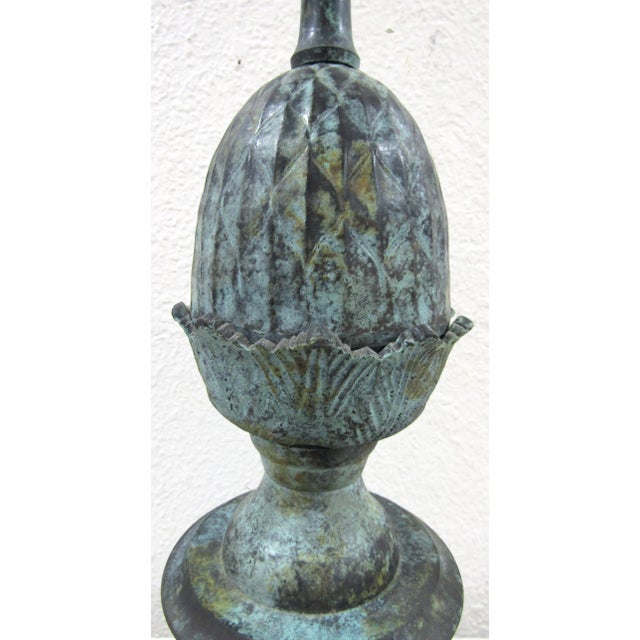 Vintage Bronze Acorn on Pedestal Table Lamp With Lampshade For Sale - Image 10 of 11