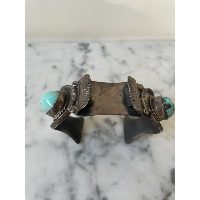 Rare Native American sterling silver and turquoise watch band cuff bracelet. Space for watch face to be set.