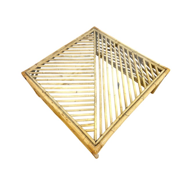 Glass Vintage Bamboo Square Glass Top Coffee Table For Sale - Image 7 of 8