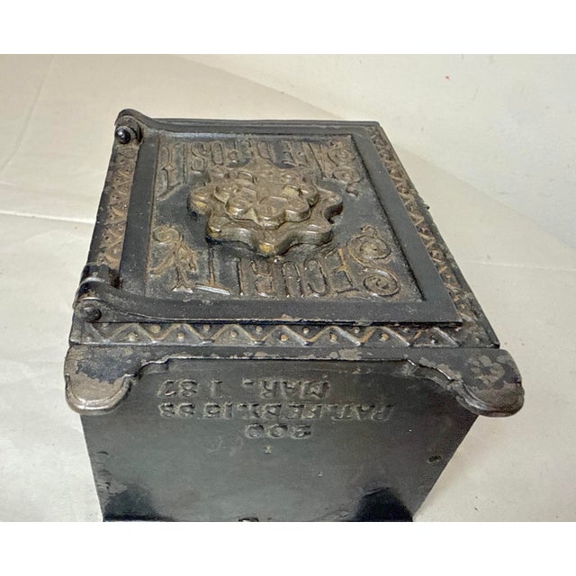 Rare Mistake Antique 1888 Cast Iron Security Safe Deposit Lockable Still Bank For Sale - Image 11 of 12