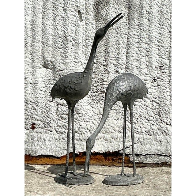 Traditional Vintage Coastal Cast Metal Cranes - Set of 2 For Sale - Image 3 of 4