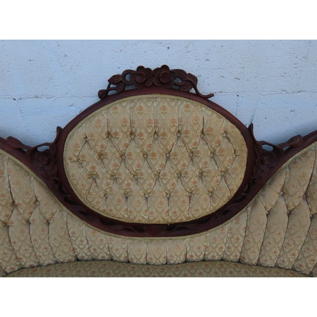 Mid 20th Century Victorian Style Carved Solid Mahogany Sofa Couch 6360 For Sale - Image 5 of 15