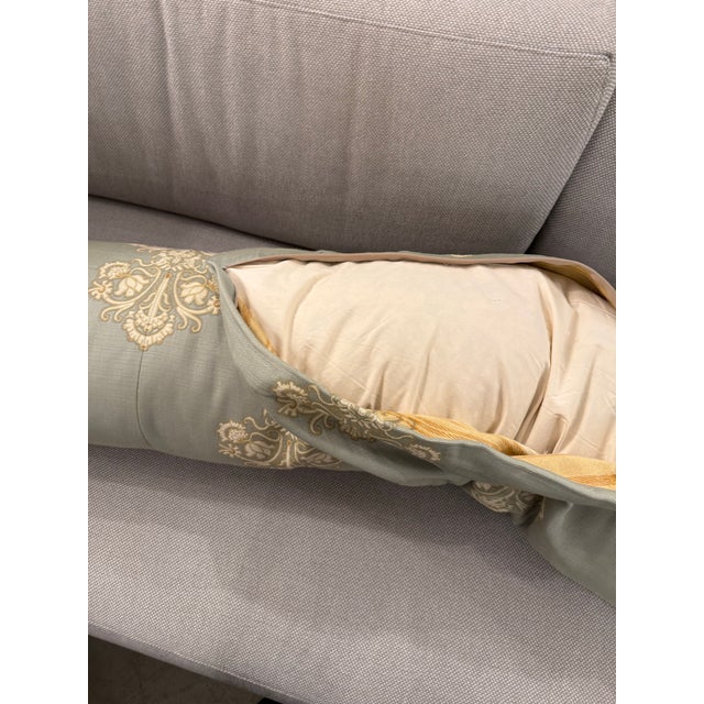 Bespoke Embroidered Damask Long Bolster Pillow For Sale In San Francisco - Image 6 of 12