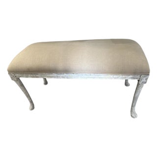 Vintage French Patinated and Beige Linen Upholstered For Sale